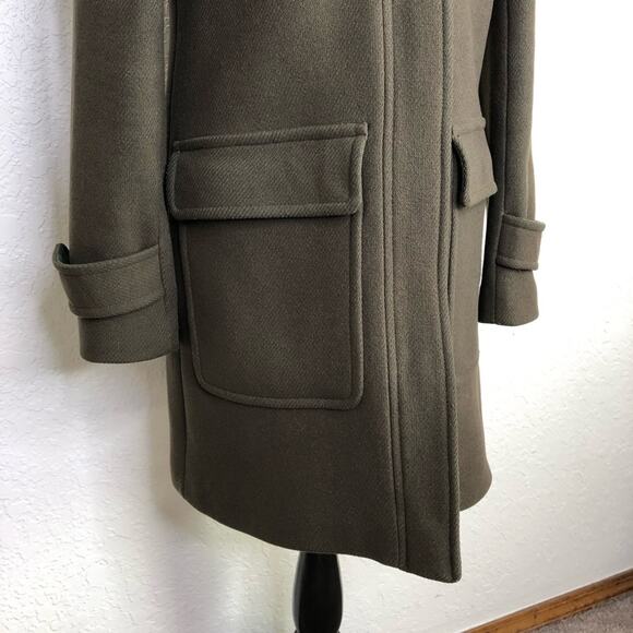 J Crew Stadium Cloth Nello Gori army green wool hooded overcoat size 2 - Picture 3 of 16